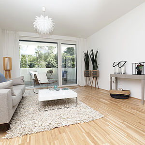 Mischek Muster-Eigentumswohnung im Wohnbauprojekt HOCHH(IN)AUS in der Biotope City am Wienerberg.