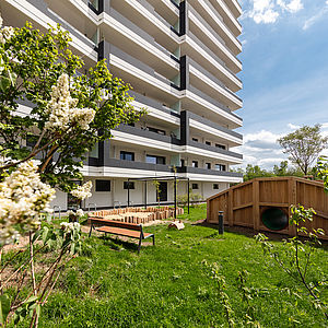 Auf vielfältige Begrünungsmaßnahmen wurde im Mischek Projekt HOCHH(IN)AUS besonderen Wert gelegt.