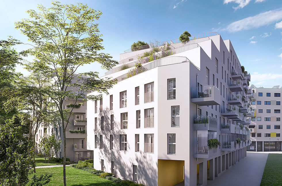 Mischek's Living Point No. 12 bietet provisionsfreie Eigentumswohungen in Wien 21.