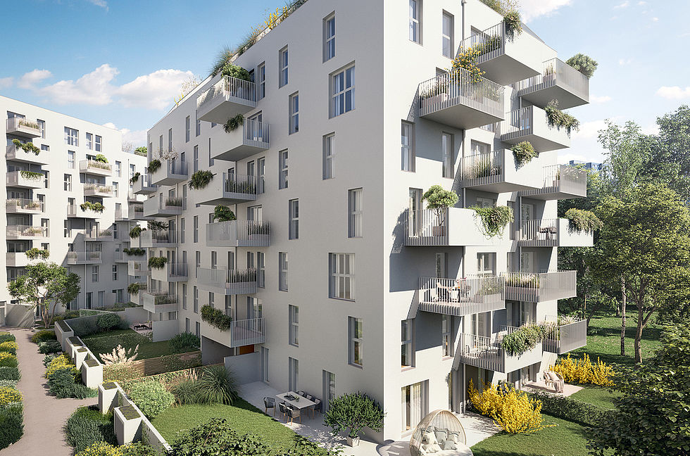 Am Hutterplatz 6 in Wien-Floridsdorf entsteht die Mischek Wohnhausanlage Living Point No. 12.