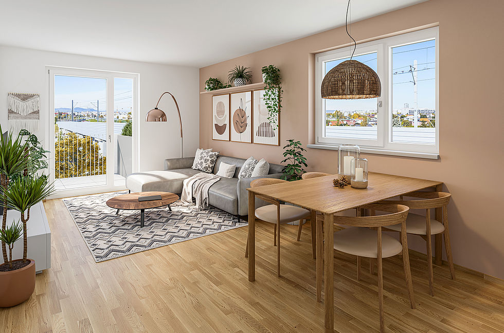 Durchdachte Grundrisse zeichnen die provisionsfreien Mischek Eigentumswohnungen in Wien-Donaustadt an der Adresse Marlen-Haushofer-Weg aus.