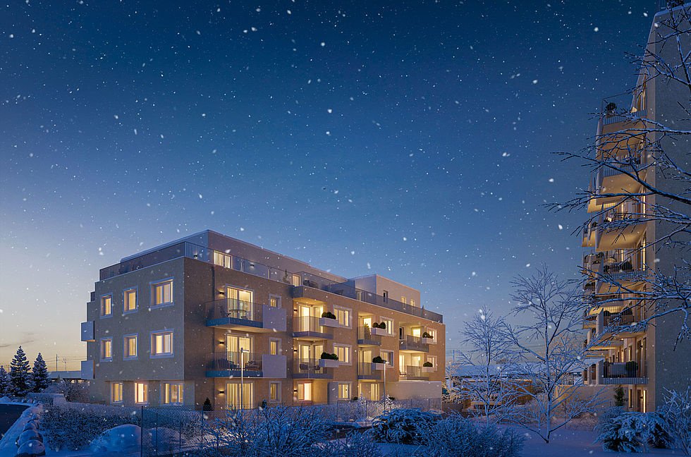 Das Neubauprojekt in Wien 22 von Mischek besteht aus zwei Baukörpern und beinhaltet freifinanzierte Eigentumswohnungen provisionsfrei vom Bauträger.