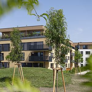 Das in der Kugelmanngasse 1A von Mischek Bauträger erbaute Wohnhaus von außen.