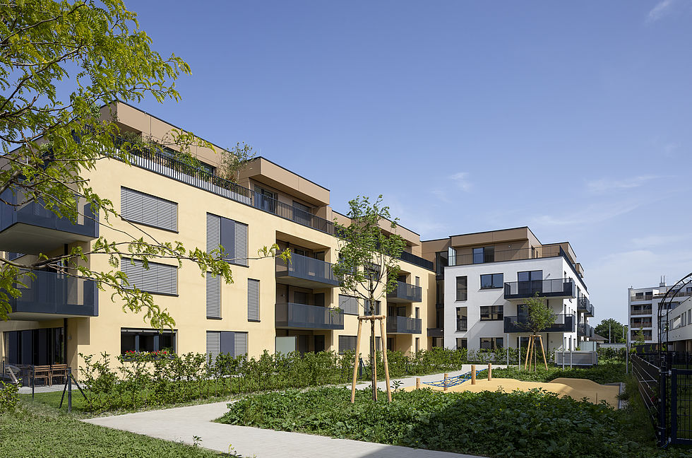 Das in der Kugelmanngasse 1A von Mischek Bauträger erbaute Wohnhaus von außen.