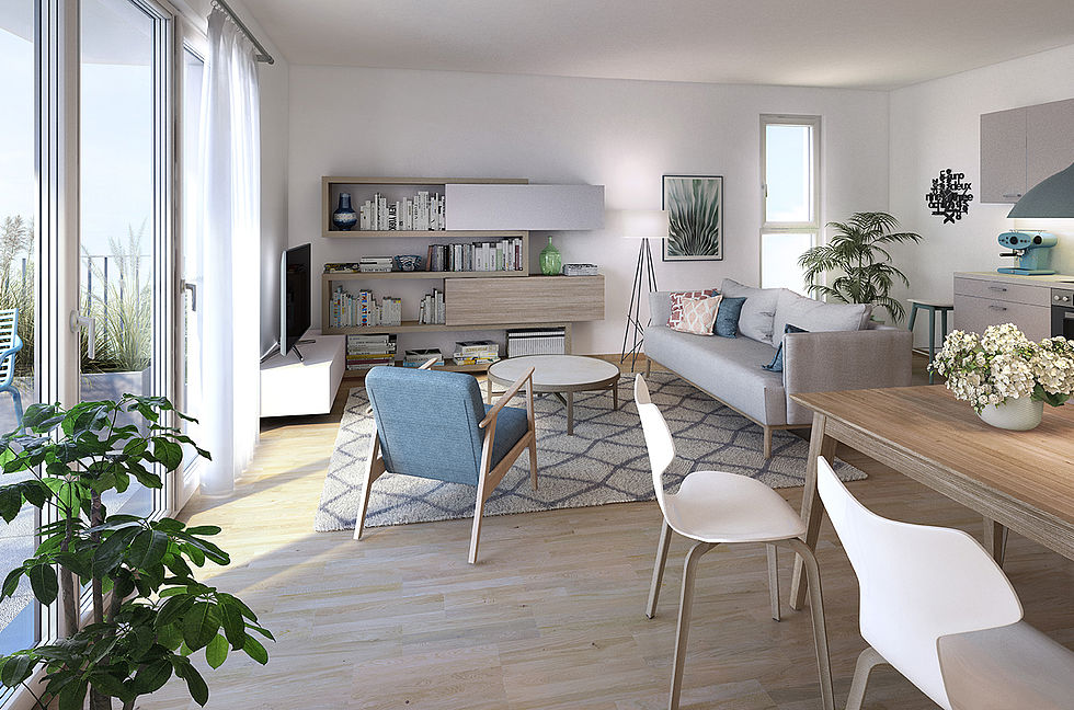 Mischek errichtet Eigentumswohnungen wie diese im Neubauprojekt Green Eastside sowohl gefördert als auch freifinanziert.