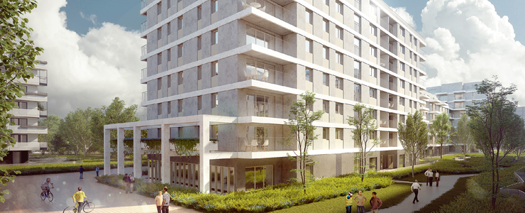 Wie es im Mischek Neubauprojekt Green Eastside in Wien 22 einmal aussehen könnte.