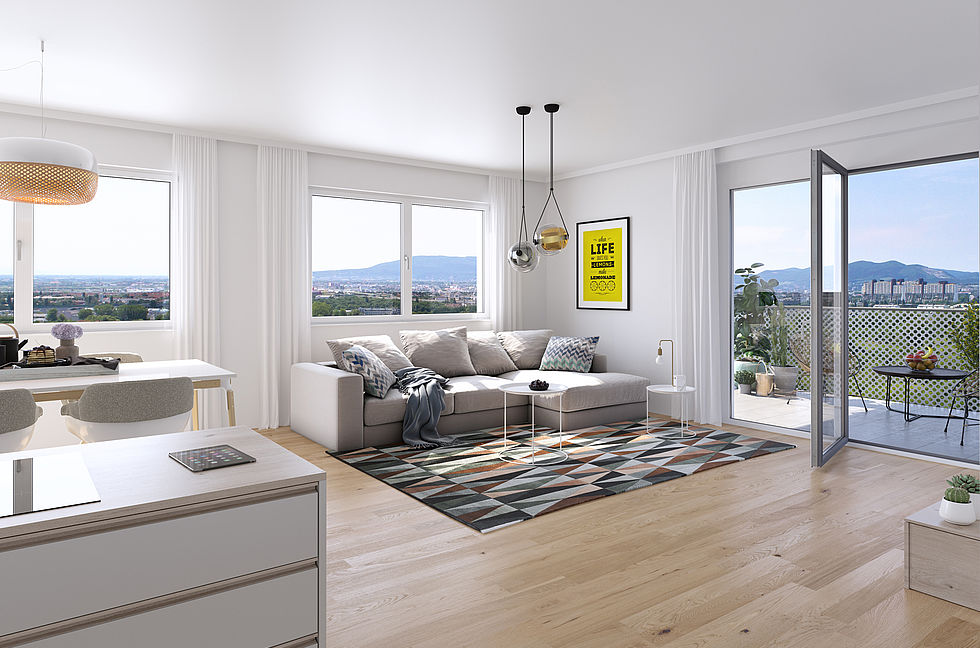 Innenansicht einer Mischek Eigentumswohnung im Wohnraum Viola Park in Wien 10.