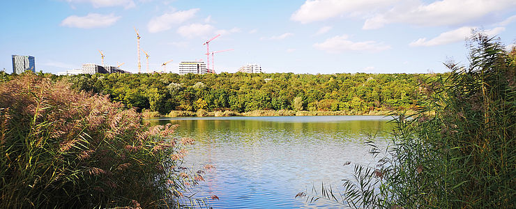 Blick über den Wienerbergteich Richtung Biotope City